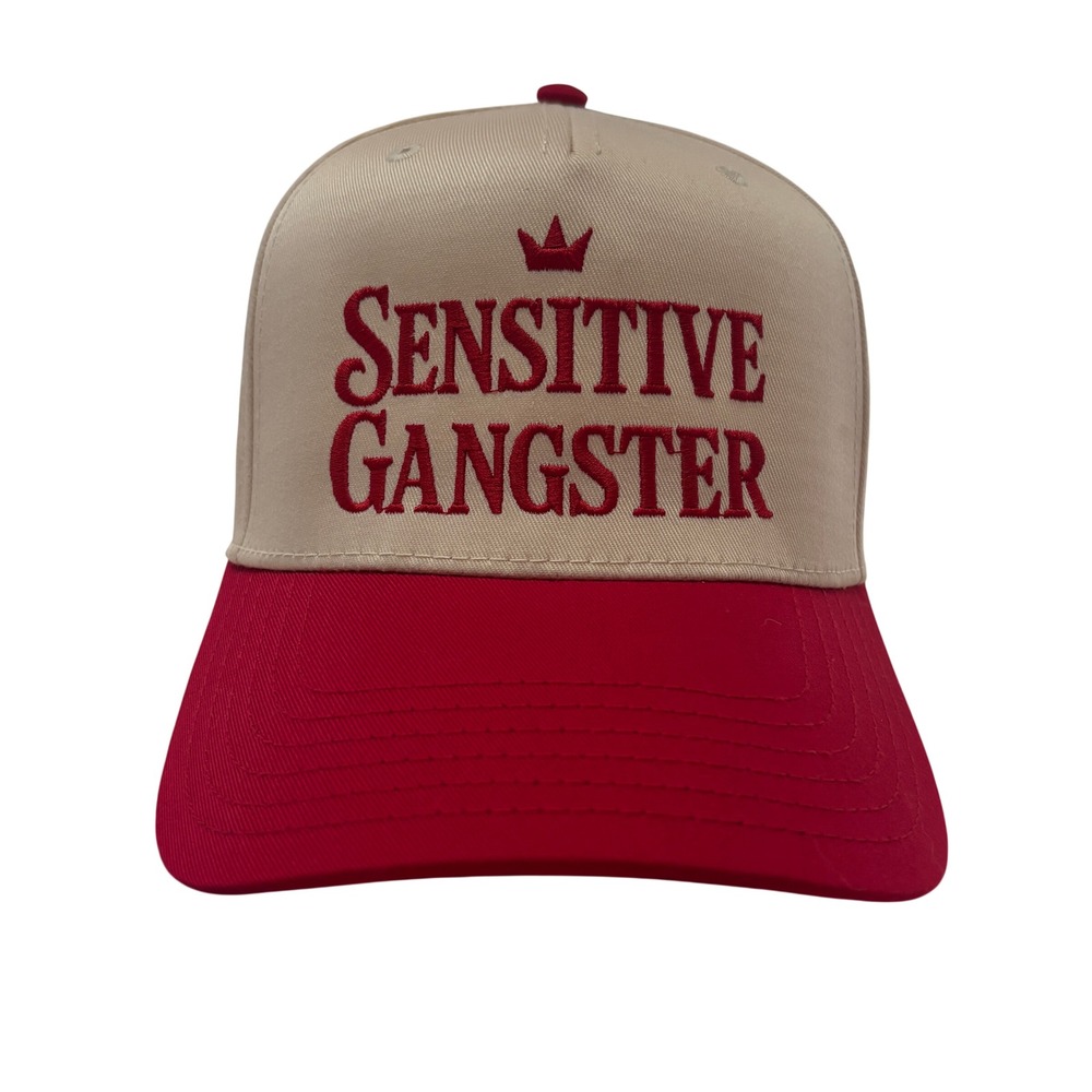 SENSITIVE GANSTER Trucker Hat Women OS Tan Red Snapback Graphic Cap